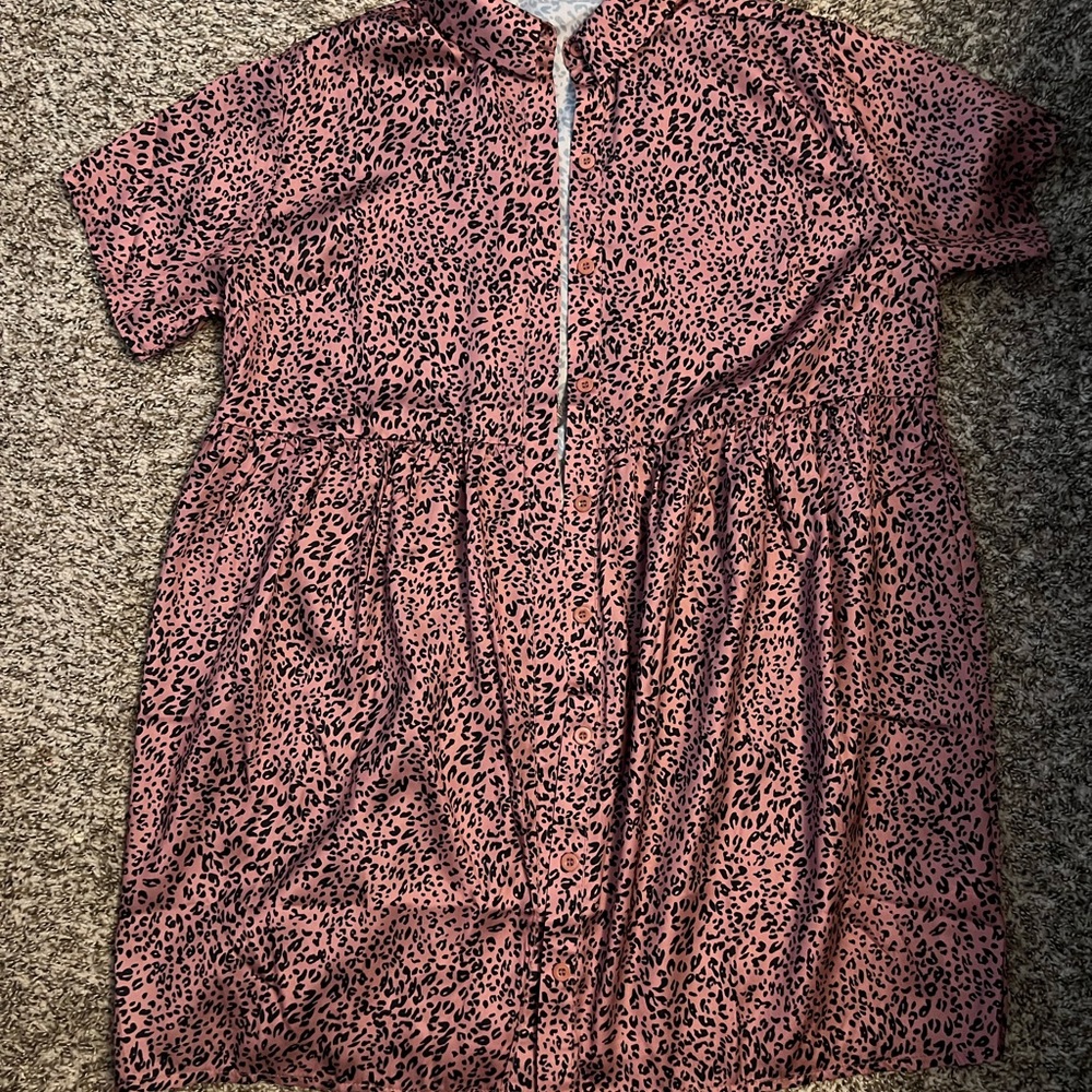 Pink cheetah print button up Missguided dress